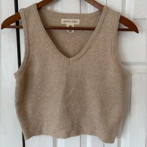 Happily Grey Knit Brown V- neck Crop Sleeveless Sweater Vest Size Medium